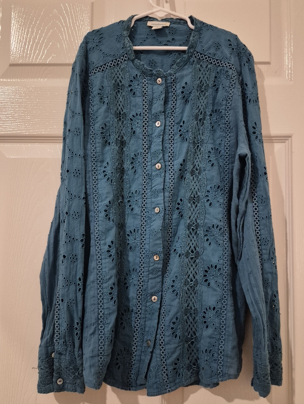 Sundance | small | Eyelet Vivid Blue women's button-down shirt